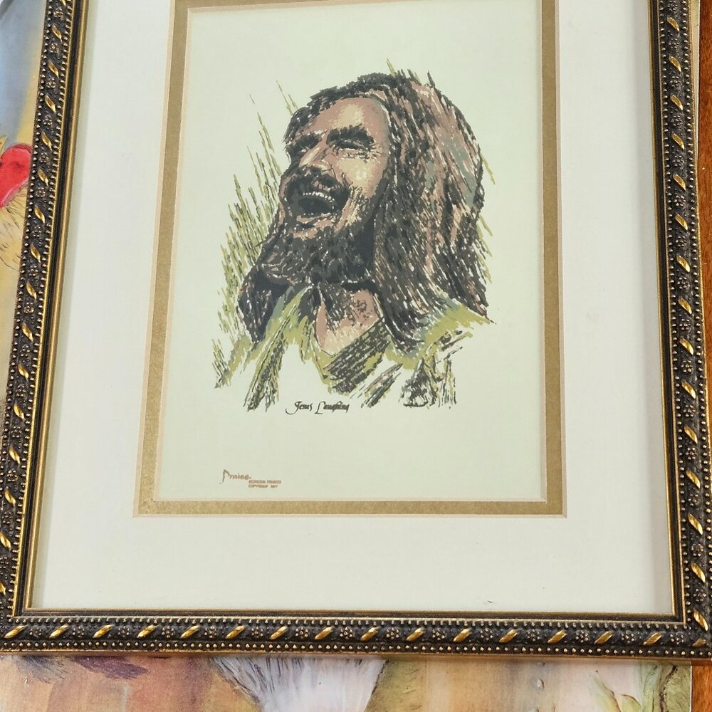 framed picture depicts jesus laughing by ralph kozak in 1977